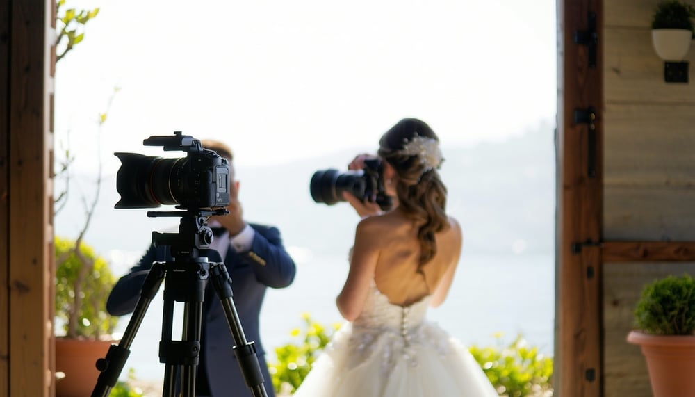 Photographer and videographer capturing a wedding moment Photographer and videographer capturing a wedding moment